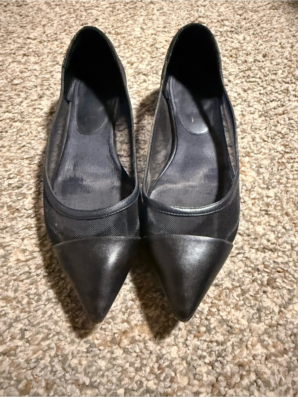 CHANEL Black Pointed-Toe Mesh & Leather Flats 2014 Collection